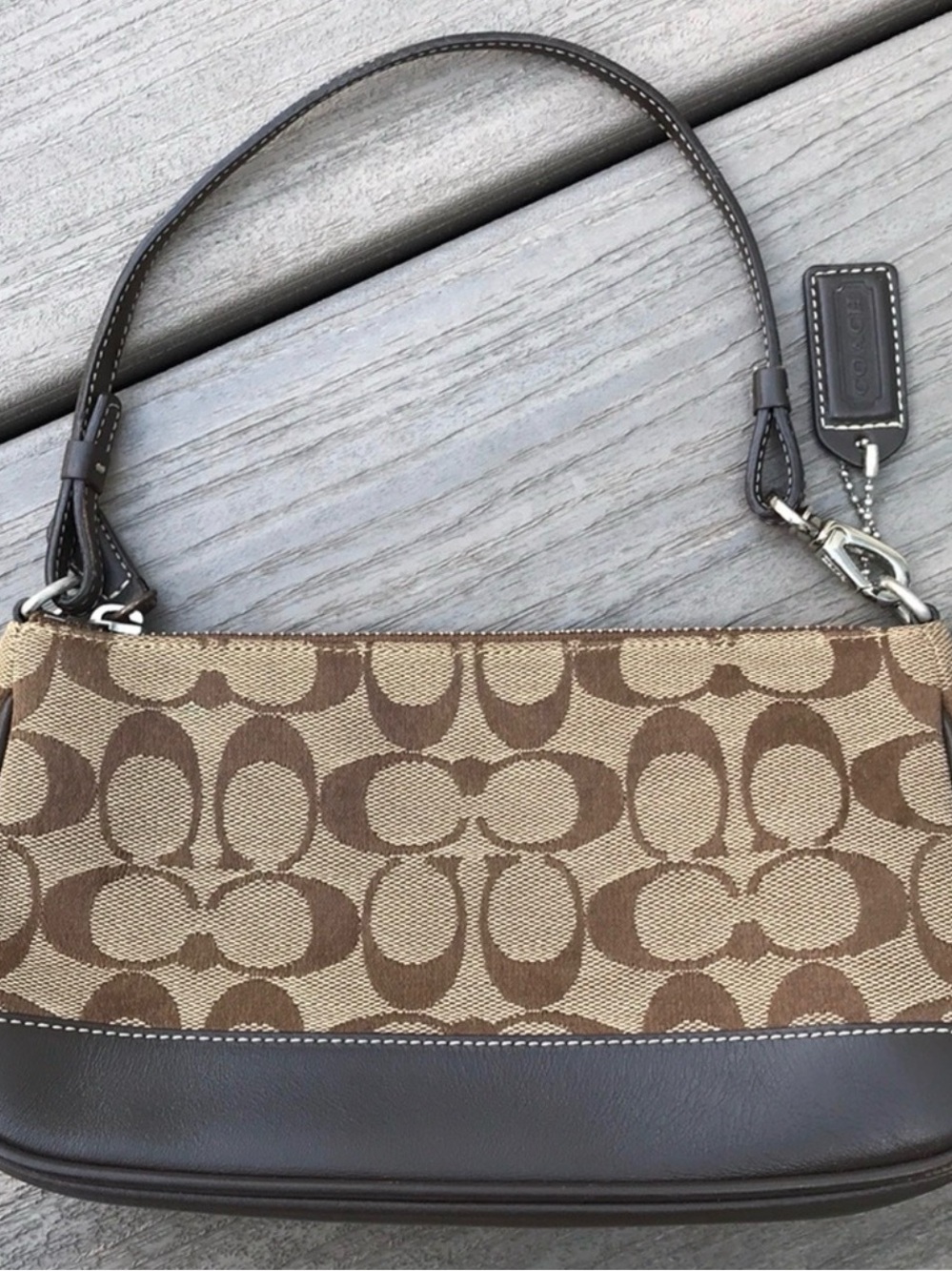 Coach Tan and Brown Signature Canvas Shoulder Bag
